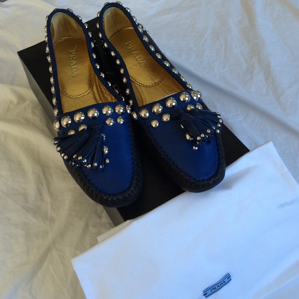 Prada black and blue loafers